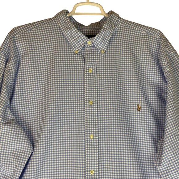 Polo Ralph Lauren Mens Shirt 4XLT Blue White Checkered Button-Down Preppy - Picture 1 of 6